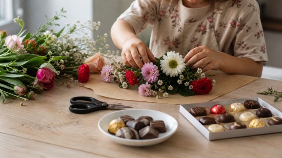 Associer fleurs et chocolats dans un atelier créatif pour les enfants
