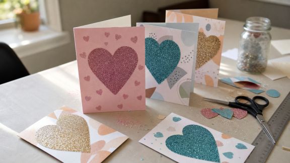 Fabriquer des cartes pailletées à motifs cœur sans colle pour éviter les dégâts